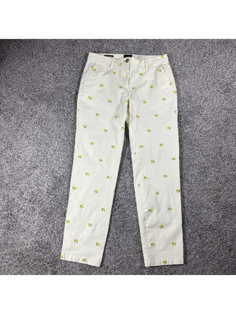 Talbots Relaxed Chinos Lemon Embroidered Pants Size 4 Pastel Yellow Chino Pants